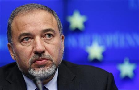 Israel's FM Lieberman addresses a news conference at the EU Council in Brussels